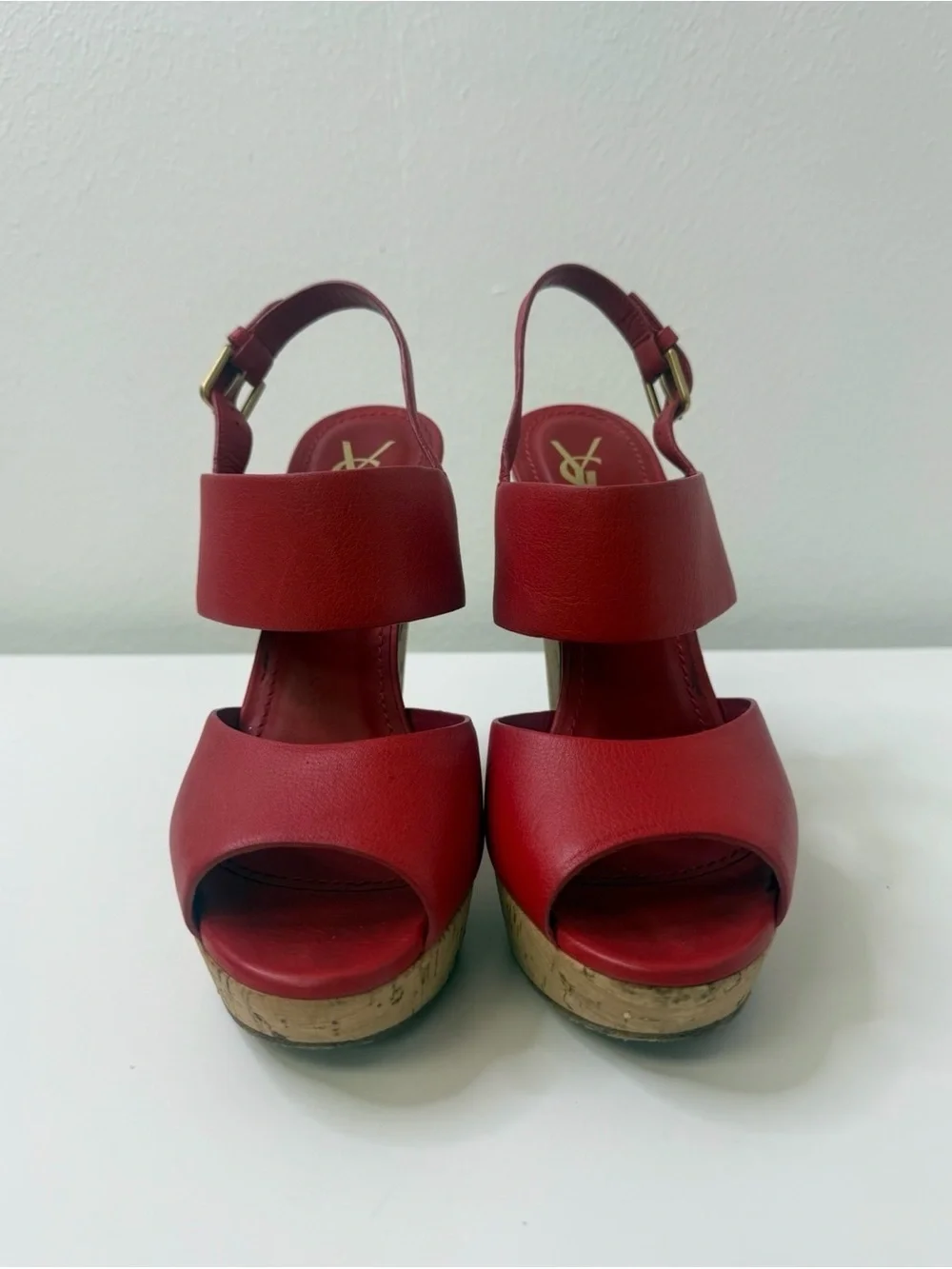 Yves Saint Laurent Deauville Red Cork Wedge Sandal Size 8 to 8.5